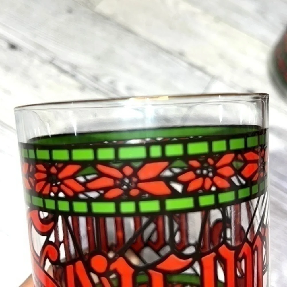 Vintage 1970s Set of Four Houze Signed Seasons Greetings Lowball Glasses